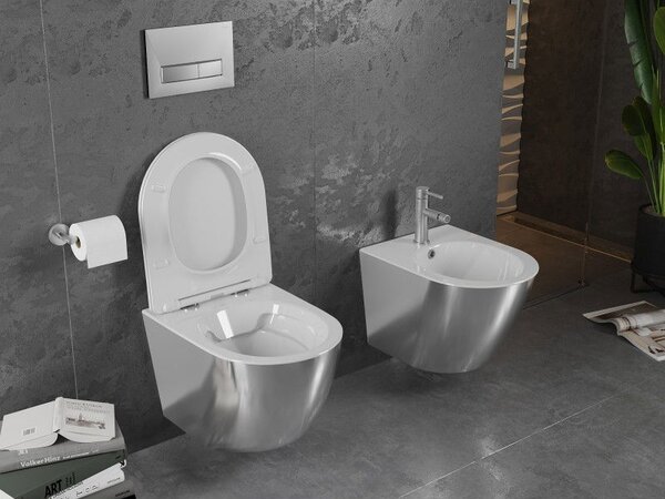 Mexen Lena WC misa Rimless s pomaly padajúcou doskou slim, duroplast, biela/strieborná - 30224004
