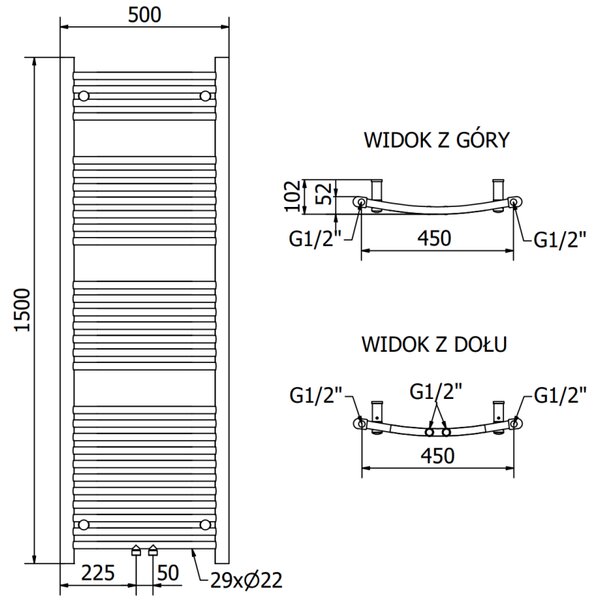 Mexen Ares, vykurovacie teleso 1500x500 mm, 497 W, chrómová, W102-1500-500-00-01