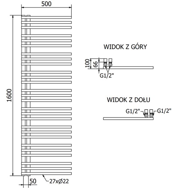 Mexen Neptun, vykurovacie teleso 1600x500 mm, 662 W, zlatá lesklá, W101-1600-500-00-50