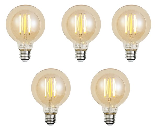 Sada 5 inteligentných stmievateľných LED žiaroviek E27 G95 zlatá 7W 806 lm 1800-6500K