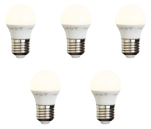 Sada 5 inteligentných stmievateľných LED žiaroviek E27 P45 Opal 4,9 W 470 lm 2200 – 4 000 K