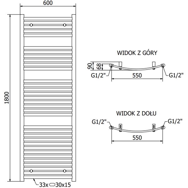 Mexen Helios, vykurovacie teleso 1800x600 mm, 786 W, chrómová, W103-1800-600-00-01