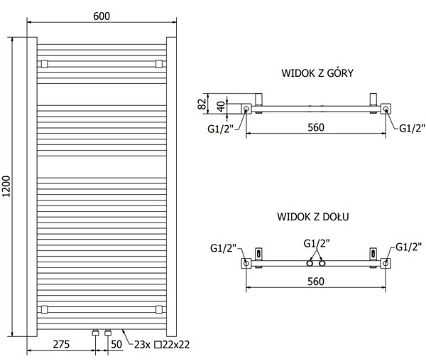 Mexen Pluton vykurovacie teleso 1200 x 600 mm, 718 W, čierna, W106-1200-600-00-70