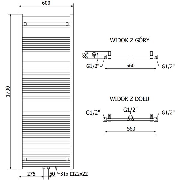 Mexen Pluton vykurovacie teleso 1700 x 600 mm, 980 W, biela, W106-1700-600-00-20