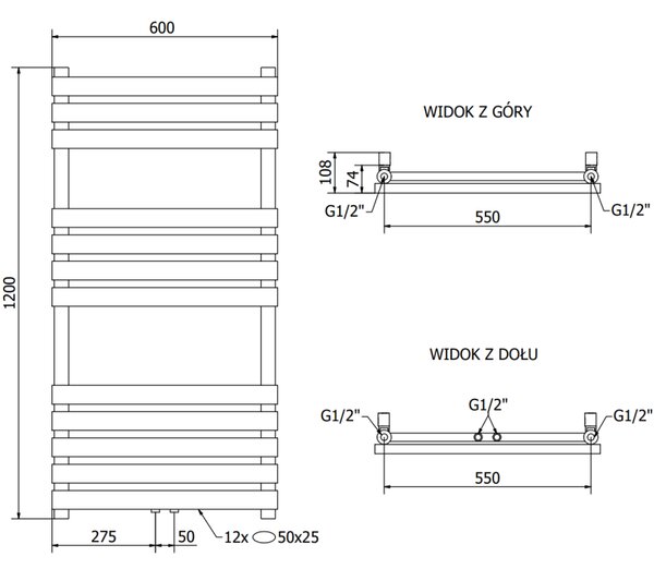 Mexen Jupiter vykurovacie teleso 1200 x 600 mm, 594 W, biela, W107-1200-600-00-20