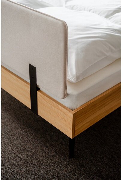 Čalúnená/z drevotriesky dvojlôžková posteľ v dekore duba s roštom 140x200 cm v prírodnej farbe Streiko – noo.ma