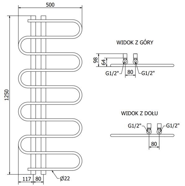 Mexen Kiso dekoratívny kúpeľňový radiátor 1250 x 500 mm, 256 W, čierny - W114-1250-500-00-70
