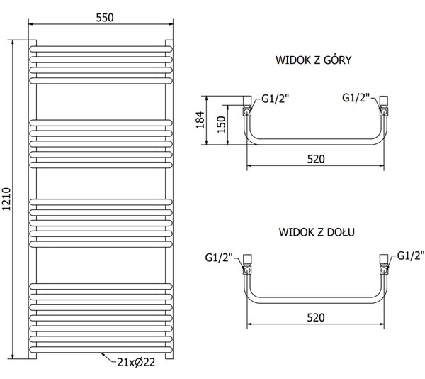 Mexen Apollo, vykurovacie teleso 1210 x 550 mm, 638 W, biela, W117-1210-550-00-20