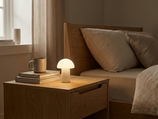 LED stolná lampa FUNGHI 11,2 cm, biela