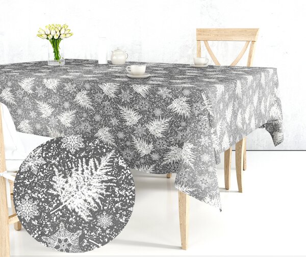 Ervi bavlnený obrus na stôl obdĺžnikový - námraza na listoch na šedom