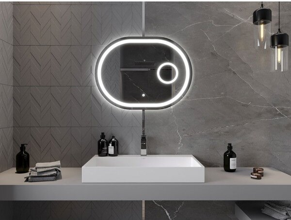 Mexen Umba osvetlené kúpeľňové zrkadlo s kozmetickým zrkadielkom 80 x 60 cm, LED 6000K, proti zahmlievaniu