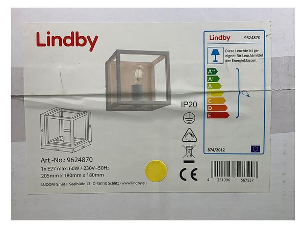 Lindby Lindby - Nástenné svietidlo MERON 1xE27/60W/230V LW1092 + záruka 3 roky zadarmo