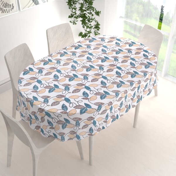 Biante Dekoračný oválny obrus PML-035 Modro-žlté listy 100x140 cm