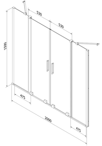 Mexen Velar Duo vaňová zástena 2-krídlová posuvná 200 x 150 cm, transparentná, brúsená meď - 896-200-000-02-65