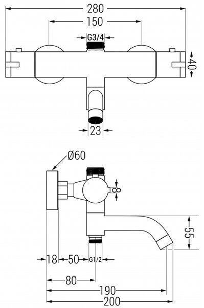 Mexen KAI termostatická vaňová/sprchová batéria, biela, 77900-20