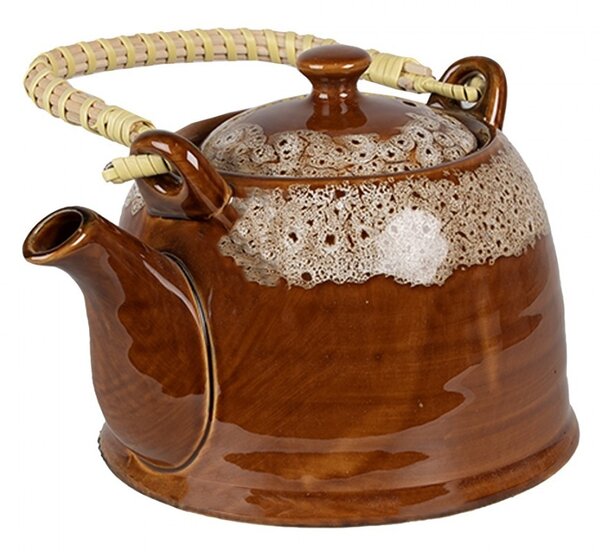 Hnedobiela porcelánová kanvička na čaj - 14*12*12 cm / 0,75L - Clayre & Eef