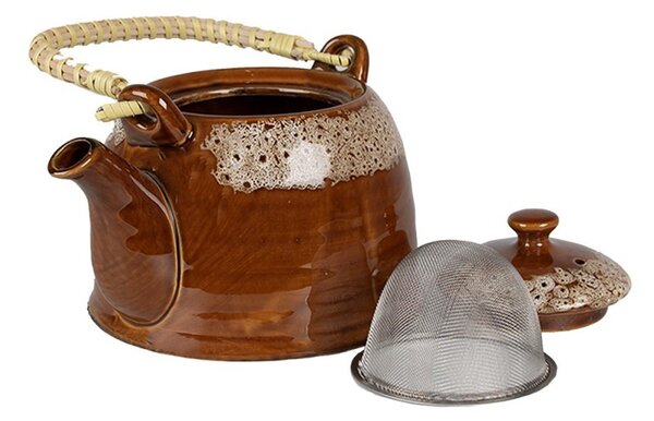 Hnedobiela porcelánová kanvička na čaj - 14*12*12 cm / 0,75L - Clayre & Eef