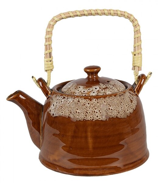 Hnedobiela porcelánová kanvička na čaj - 14*12*12 cm / 0,75L - Clayre & Eef