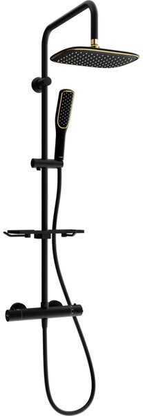 Mexen KT49 nadomietkový sprchový set s dažďovou sprchou a termostatickou batériou, čierna/zlatá - 771504993-75