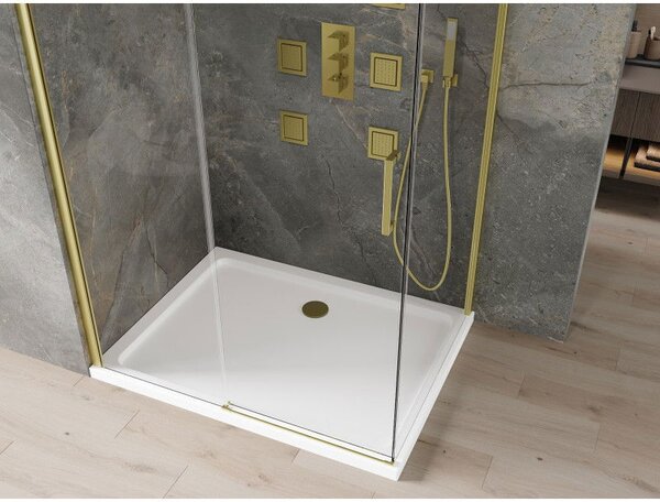 Mexen Omega posuvná sprchová kabína 120 x 90 cm, transparentná, zlatá + vanička Flat - 825-120-090-50-00-4010