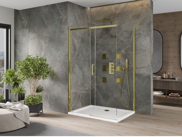 Mexen Omega posuvná sprchová kabína 120 x 90 cm, transparentná, zlatá + vanička Flat - 825-120-090-50-00-4010