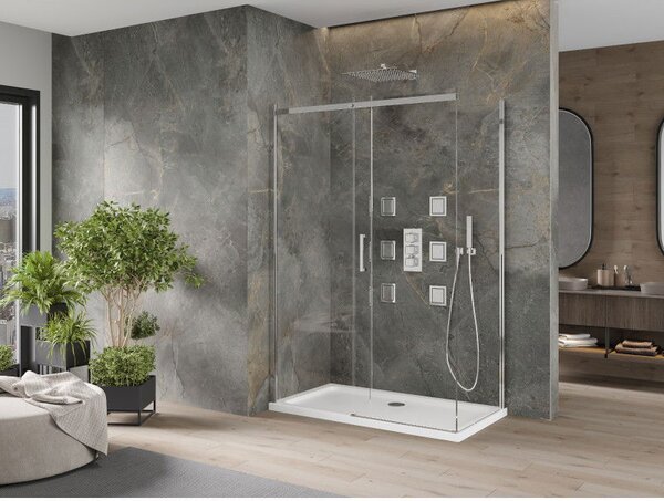 Mexen Omega sprchovací kút posuvný 130 x 70 cm, transparentný, chróm + vanička Flat - 825-130-070-01-00-4010