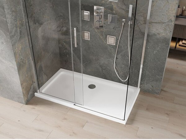 Mexen Omega sprchovací kút posuvný 130 x 70 cm, transparentný, chróm + vanička Flat - 825-130-070-01-00-4010