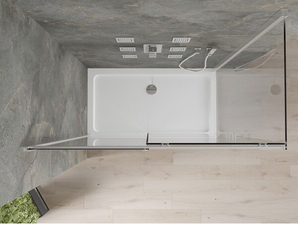 Mexen Omega sprchovací kút posuvný 130 x 70 cm, transparentný, chróm + vanička Flat - 825-130-070-01-00-4010
