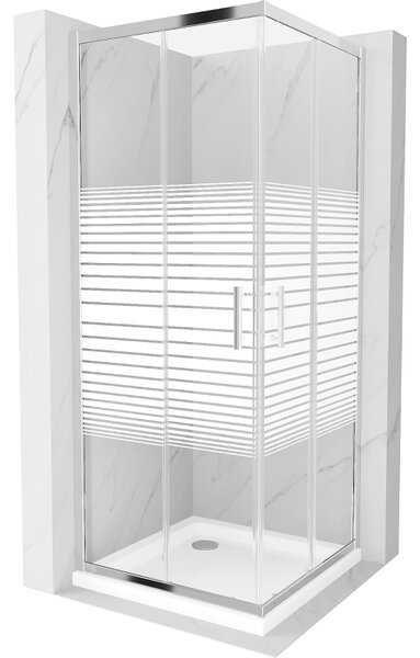 Mexen Rio štvorcový sprchový kút 70 x 70 cm, biele pruhy, chróm + Flat vanička, biela - 860-070-070-01-20-4010