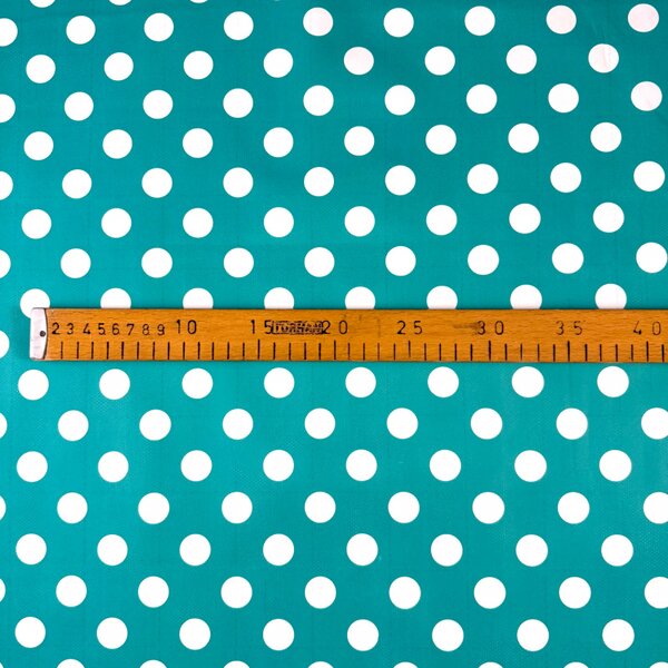 Obrus ​​PVC okrúhly DC-416 – Bodky na tyrkysovom (rôzne veľkosti)