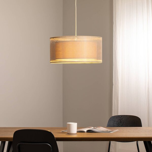 Závesné svetlo Duo Den Light, béžová farba, Ø 50 cm, ľan, PVC, Krémová / jantárovo žltá, Obývacia izba / jedáleň, Textil / látka / hodváb, Závesné svietidlo