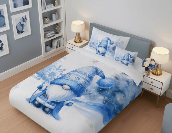 Obliečky z mikrosaténu BLUE GNOME biele + obliečka na vankúšik 45 x 45 cm zdarma Rozmer obliečky: 70 x 90 cm | 140 x 200 cm