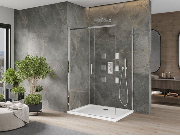 Mexen Omega posuvná sprchová kabína 100 x 80 cm, transparentná, chróm + vanička Flat - 825-100-080-01-00-4010