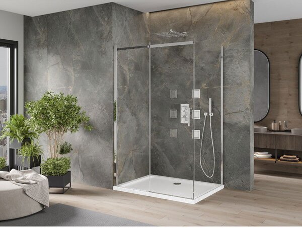 Mexen Omega posuvná sprchová kabína 100 x 80 cm, transparentná, chróm + vanička Flat - 825-100-080-01-00-4010