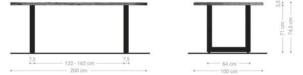 DELIFE Jedálenský stôl Edge 200x100 akácia prírodná nerezová oceľ široký Live-Edge