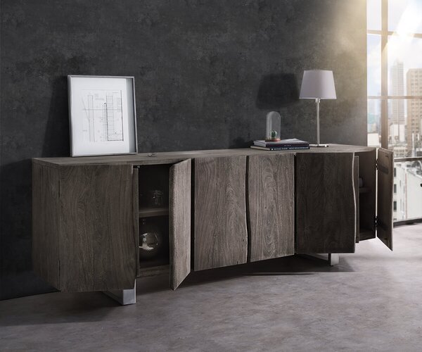 DELIFE Komoda Live-Edge 220 cm akácia platinová masívna 6 dvierka