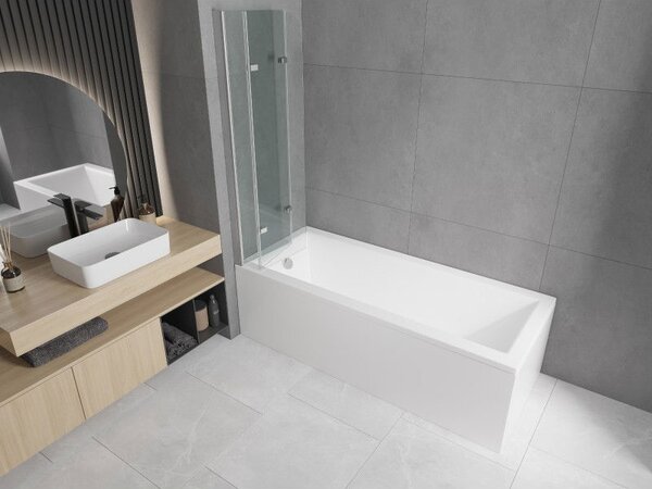 Mexen Cubik obdĺžniková vaňa 150 x 70 cm s obkladom a 3-krídlovou zástenu 120 cm, transparentná, chróm - 550315070X9012030100