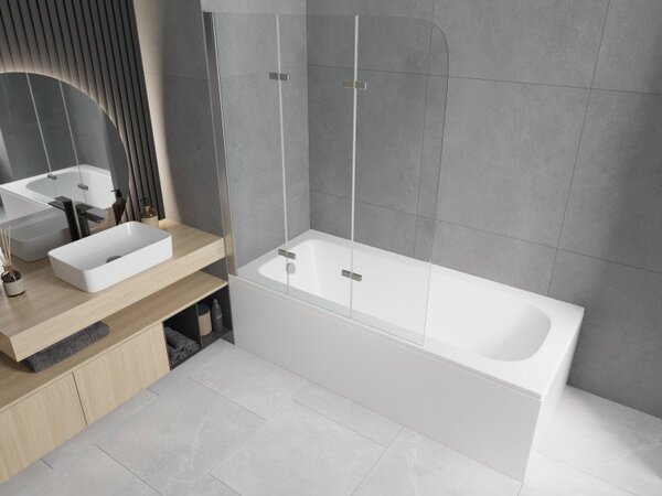 Mexen Vega obdĺžniková vaňa 150 x 70 cm so zástenou a 3-krídlovým 120 cm závesom, transparentná, chróm - 550115070X9012030100