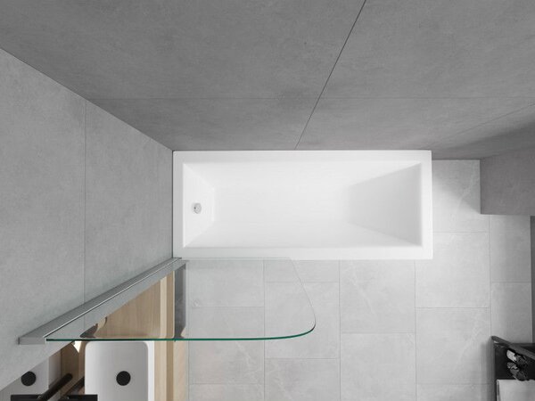 Mexen Cubik obdĺžniková vaňa 150 x 70 cm s krytom a 1-krídlovou zástennou 70 cm, transparentná, chróm - 550315070X9007010100