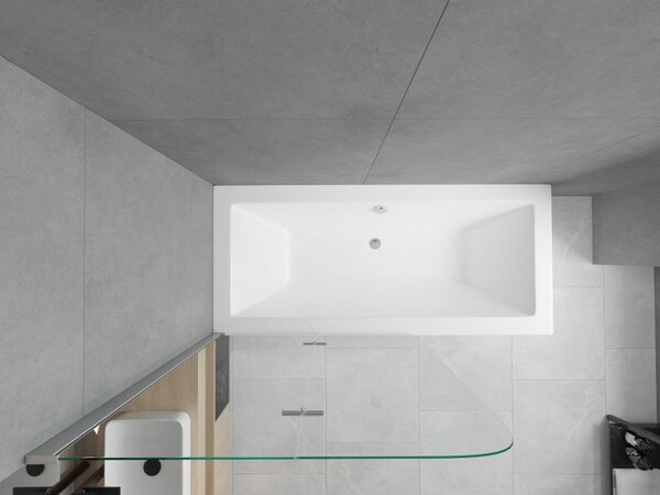 Mexen Cube Obdĺžniková vaňa 180 x 80 cm s opláštením a dvojkrídlovým zástenou 100 cm, transparentná, chróm