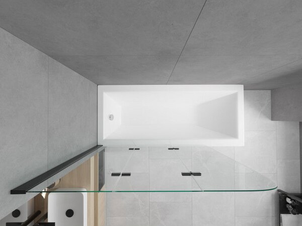 Mexen Cubik obdĺžniková vaňa 160 x 70 cm s panelom a 3-krídlovou zástenou 120 cm, transparentná, čierna - 550316070X9012037000