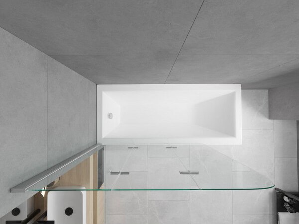 Mexen Cubik obdĺžniková vaňa 150 x 70 cm s obkladom a 3-krídlovou zástenu 120 cm, transparentná, chróm - 550315070X9012030100