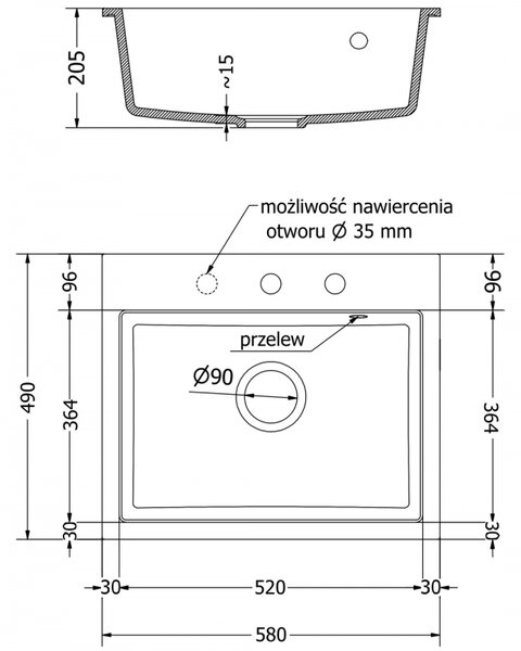 Mexen Oscar granitový kuchynský drez s 1 komorou 580 x 490 mm, béžový, sifón zlatý - 6519581000-69-G