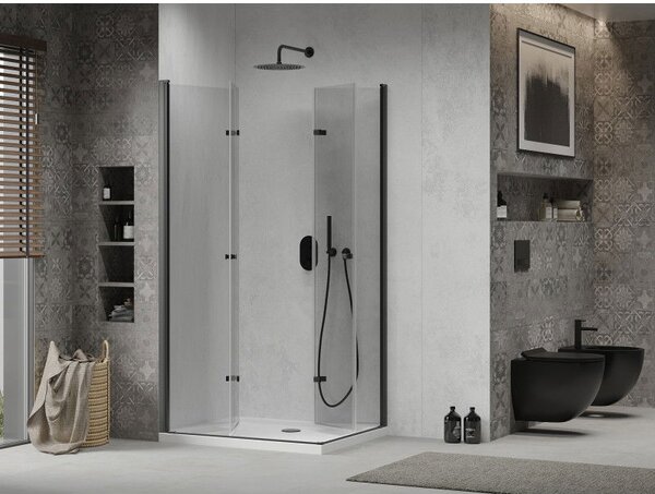 Mexen Lima Duo skladacia sprchová kabína 80 x 70 cm, priehľadná, čierna + sprchová vanička Flat - 856-080-070-70-02-4010B