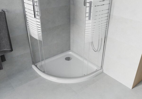 Mexen Rio sprchová kabína polkruhová 90 x 90 cm, biele pruhy, chróm + vanička Flat, biela - 863-090-090-01-20-4110