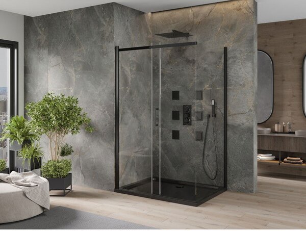 Mexen Omega sprchový kút posuvný 100 x 80 cm, transparentný, čierny + vanička Flat, čierna - 825-100-080-70-00-4070B