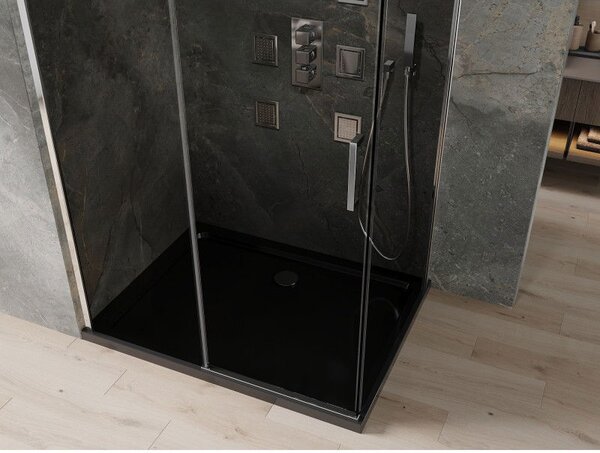 Mexen Omega sprchová kabína posuvná 100 x 80 cm, grafit, chróm + vanička Flat, čierna - 825-100-080-01-40-4070