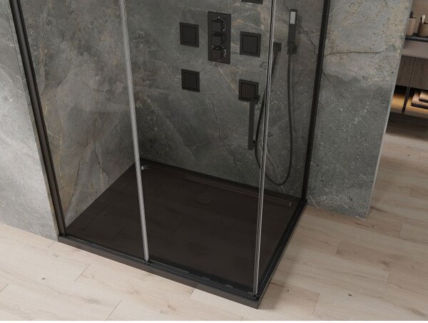 Mexen Omega sprchový kút posuvný 100 x 80 cm, transparentný, čierny + vanička Flat, čierna - 825-100-080-70-00-4070B