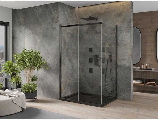 Mexen Omega sprchový kút posuvný 100 x 80 cm, transparentný, čierny + vanička Flat, čierna - 825-100-080-70-00-4070B