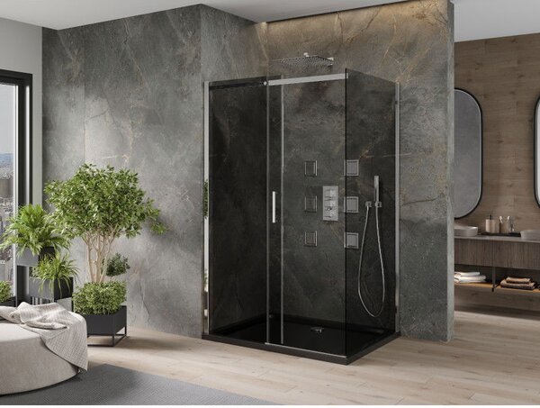 Mexen Omega sprchová kabína posuvná 100 x 80 cm, grafit, chróm + vanička Flat, čierna - 825-100-080-01-40-4070